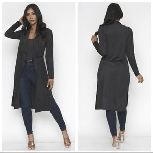 NEW Black Charcoal Faux Suede Cardigan Duster Jacket